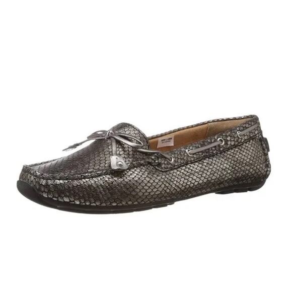 Clarks Dunbar Cruiser Loafers Women’s 9.5 Snake-Print Metallic Bronze Comfort - Picture 1 of 13